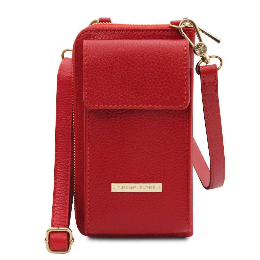 Leather shoulder bags Lipstick Red TL Bag - Leather wallet with strap - phone wallet | TL142323 San Rocco Italia