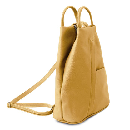 Shanghai Italian leather backpack in yellow pelle martellata con doppi manici e a side pocket