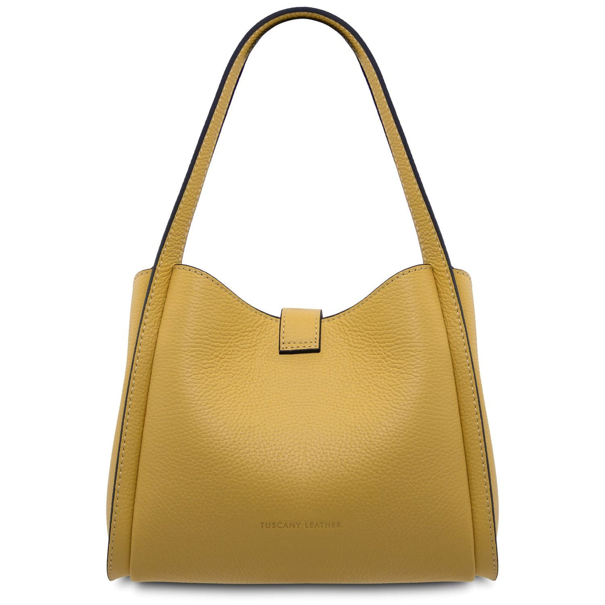 Soave mustard yellow soft leather handbag with curved top and gold-tone hardware