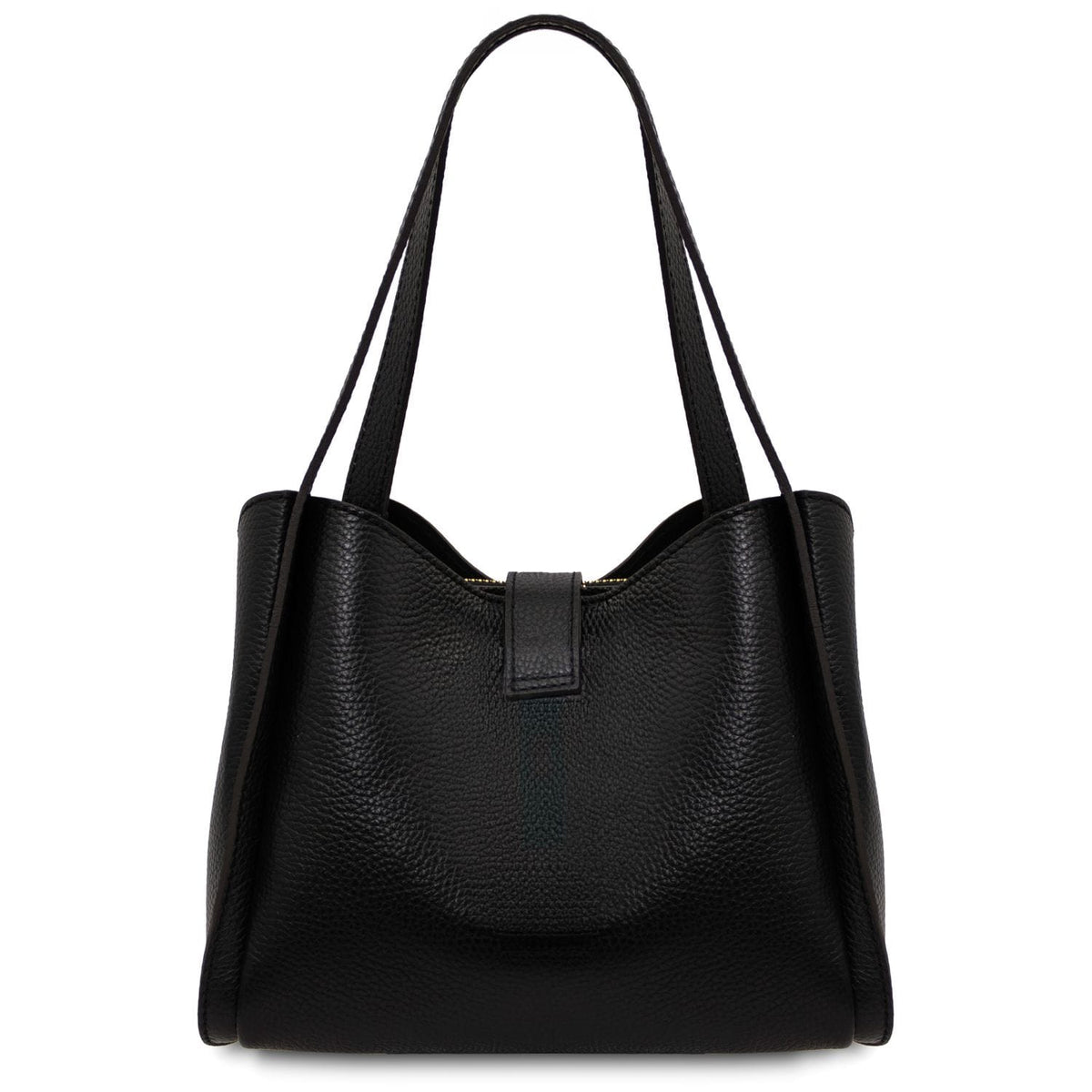 Soave soft leather handbag in black pebbled leather with double shoulder straps