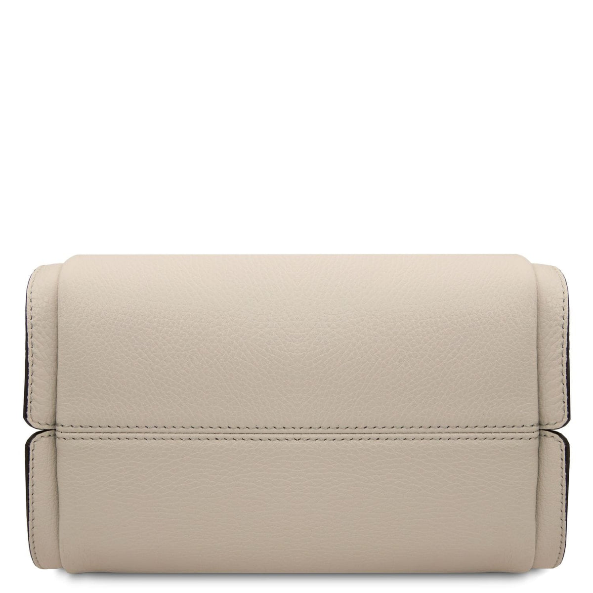 Beige soft leather handbag bottom panel with visible stitching.