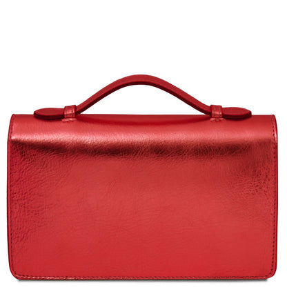 Opera - Metallic Leather Clutch With Chain Strap