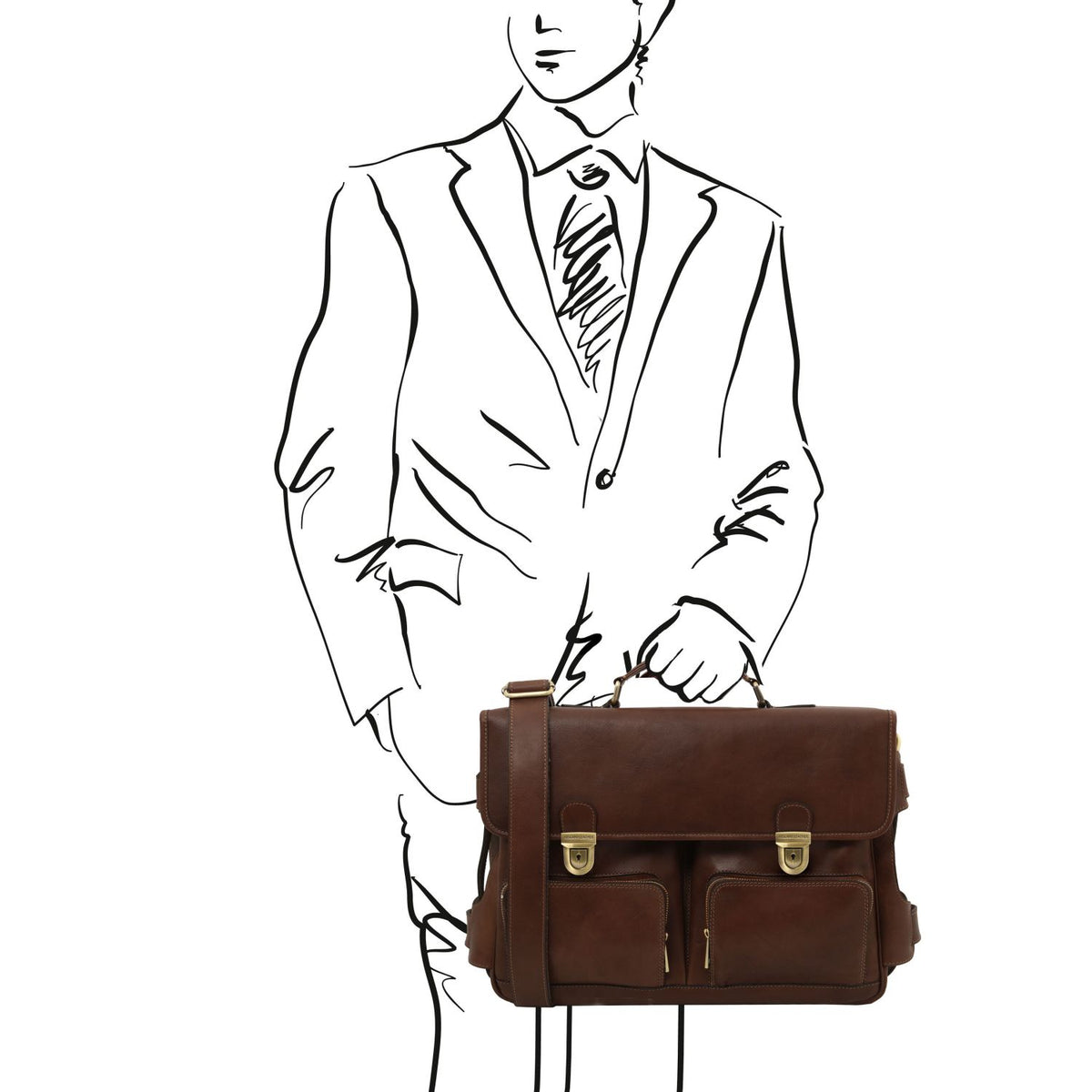 Ventimiglia - Leather multi compartment briefcase with front pockets | TL142069