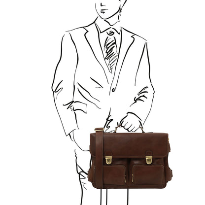 Ventimiglia - Leather multi compartment briefcase with front pockets | TL142069