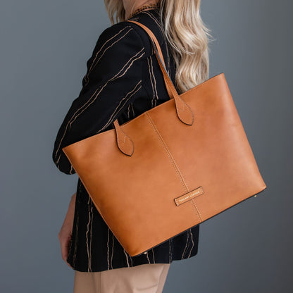 Essenza - Long handle leather tote bag