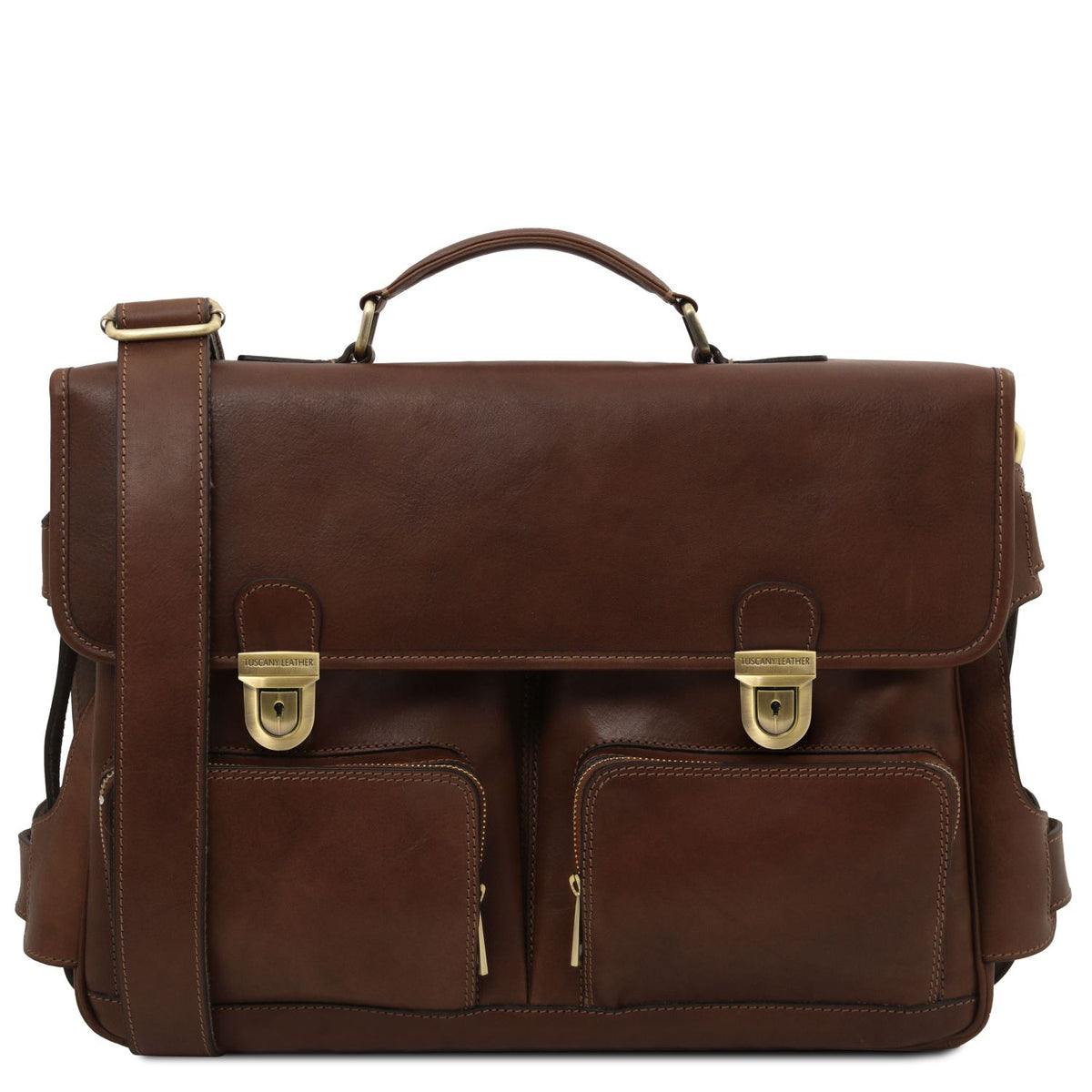 Ventimiglia - Leather multi compartment briefcase with front pockets | TL142069