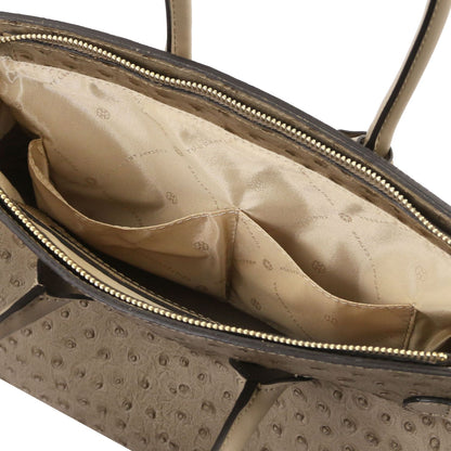 TL Bag - Handbag in ostrich-print leather