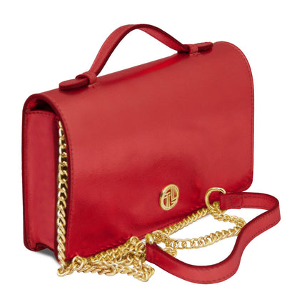 Opera - Metallic Leather Clutch With Chain Strap