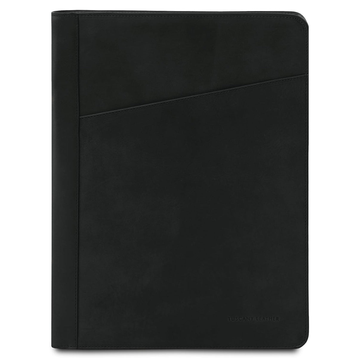 Negro leather Tiberio document case closed with diagonal front pocket