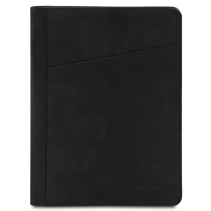 Negro leather Tiberio document case closed with diagonal front pocket