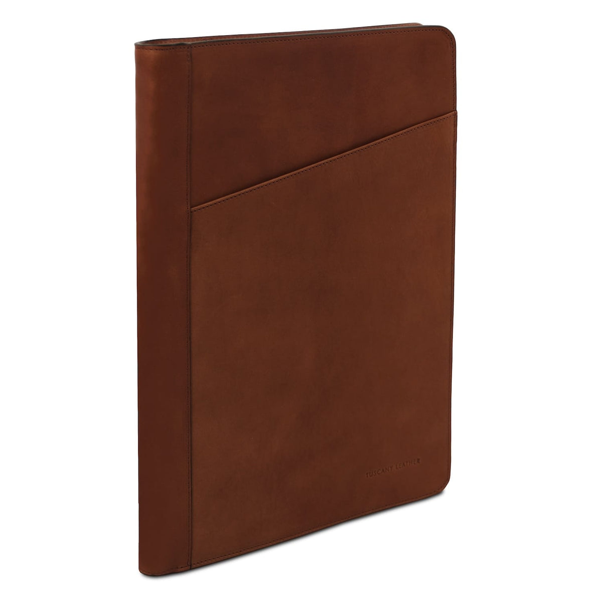Tiberio leather document case in warm brown with diagonal front pocket
