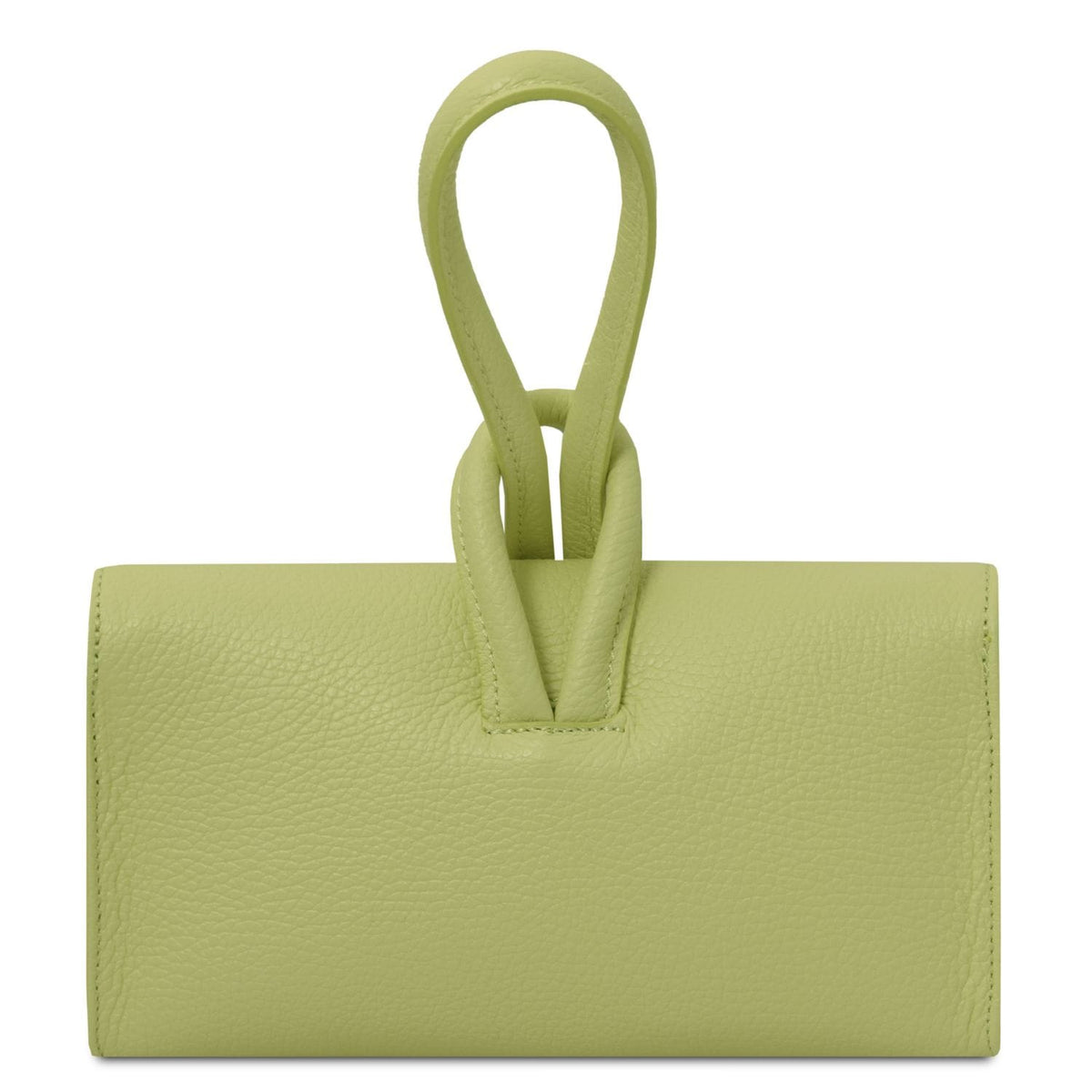 Lime green leather foldover clutch with a double loop poignée supérieure