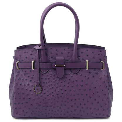 Leather handbags Purple TL Bag - Handbag in ostrich-print leather | TL142120 San Rocco Italia