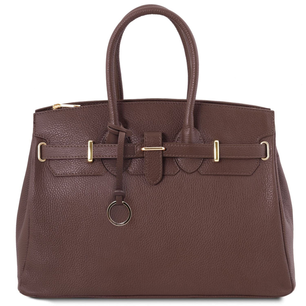 Leather handbags Coffee TL Bag - Leather handbag with golden hardware | TL141529 San Rocco Italia