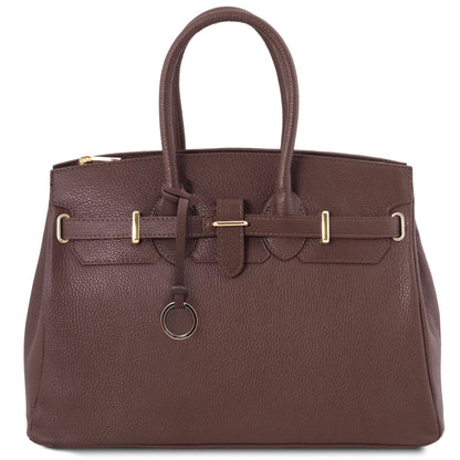 Leather handbags Coffee TL Bag - Leather handbag with golden hardware | TL141529 San Rocco Italia