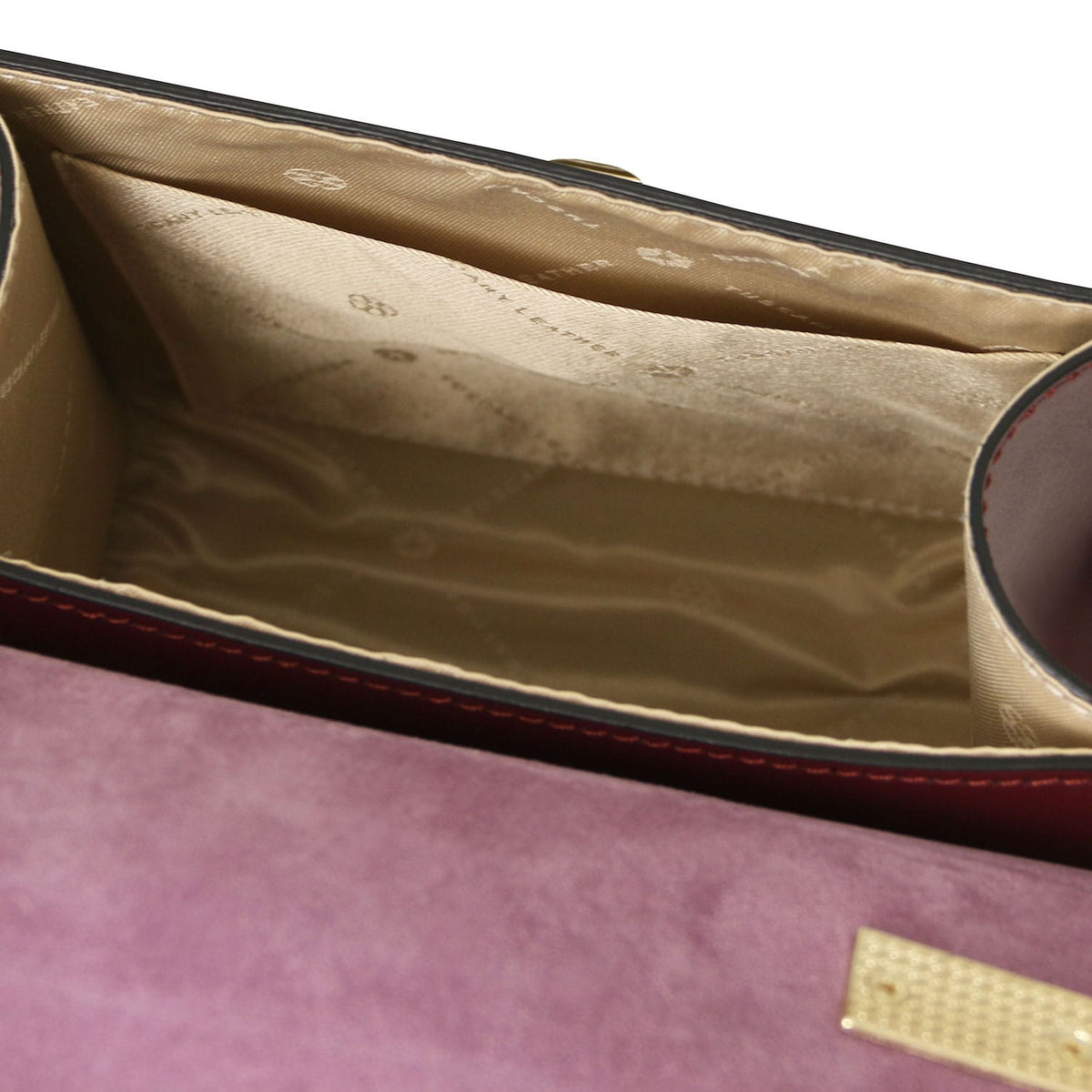 TL Bag - Leather mini bag | TL142203 in burgundy leather with beige fabric lining and interior pocket detail