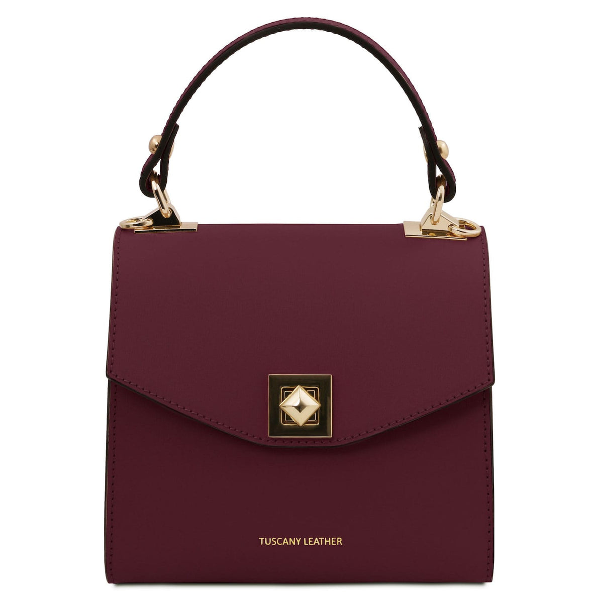 TL Bag - Leather mini bag | TL142203 in burgundy leather with smooth finish, top handle, and gold-tone hardware on white background