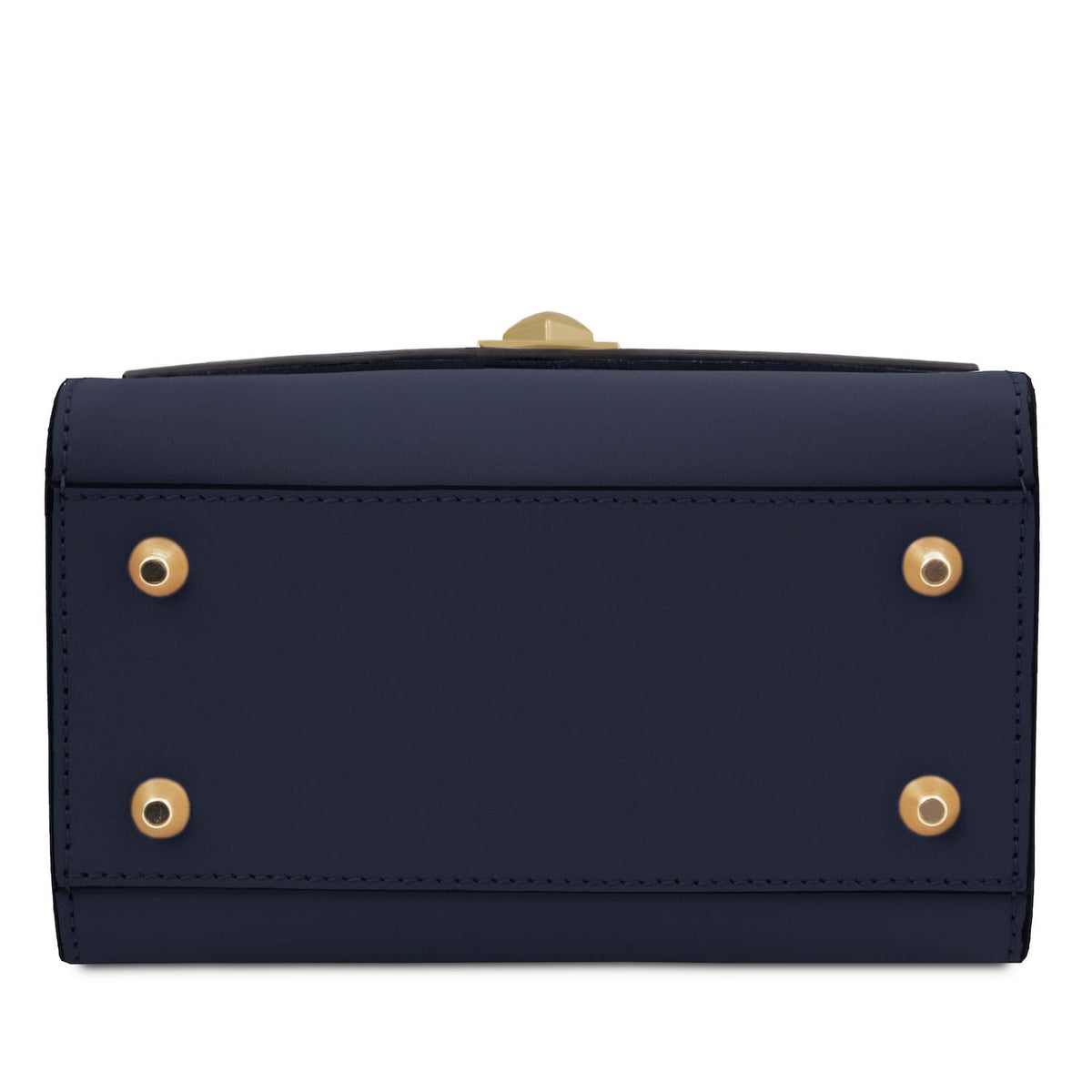 TL Bag - Leather mini bag | TL142203 in navy blue leather with gold-tone metal feet on white background