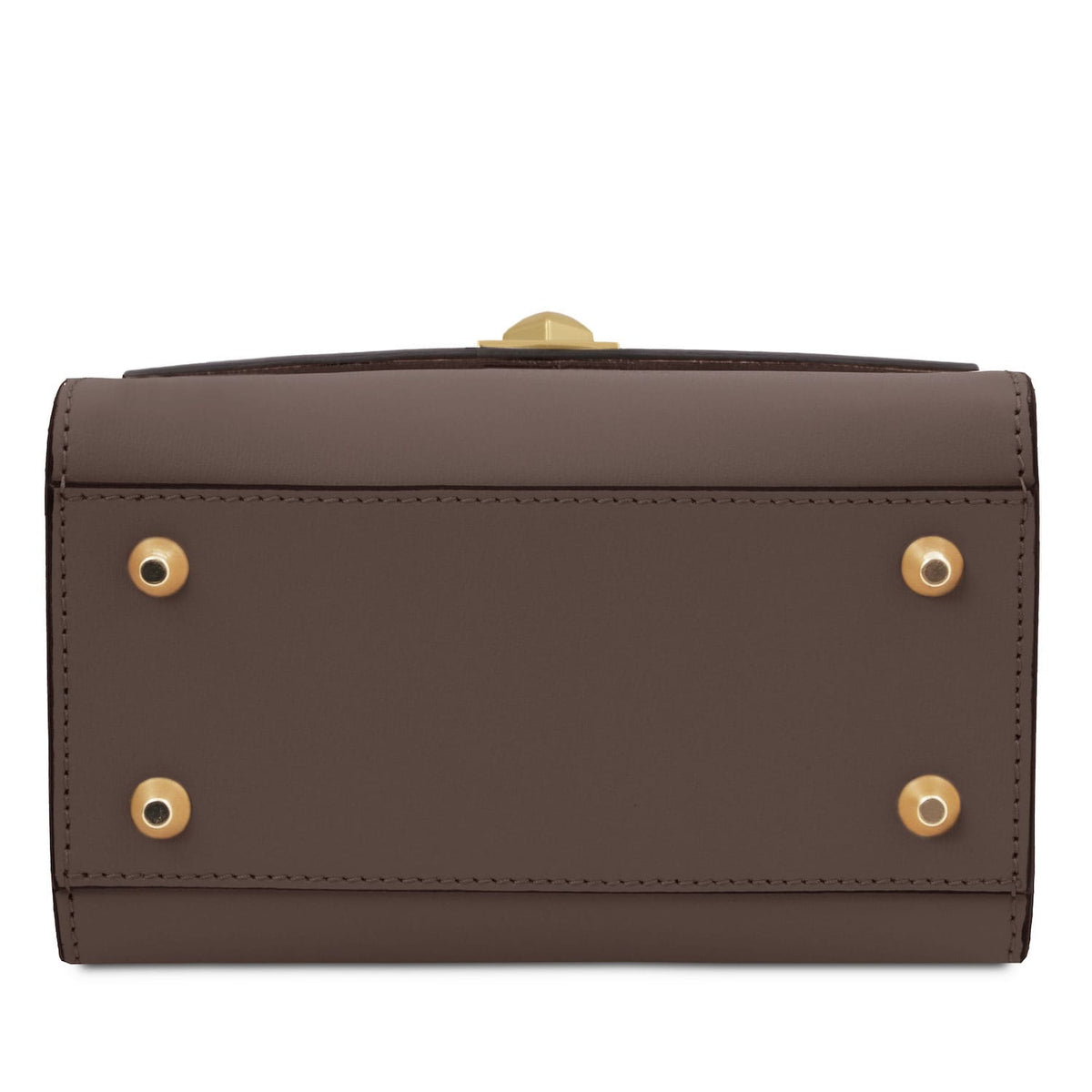 TL Bag - Leather mini bag | TL142203 in taupe smooth leather with gold-tone metal feet on white background