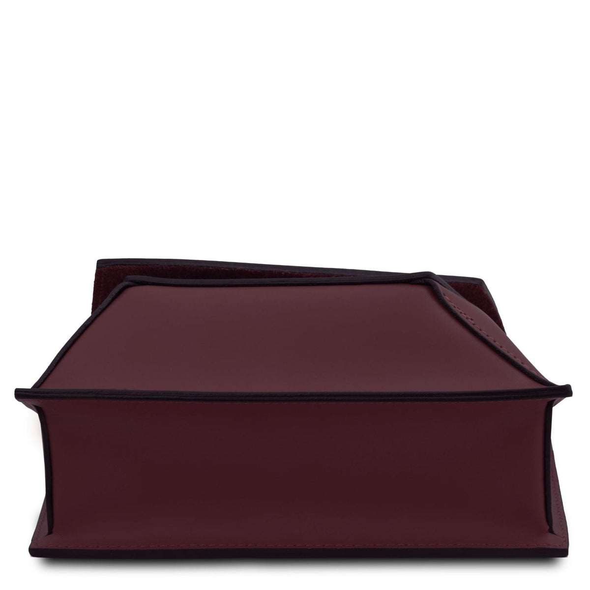 TL Bag - Bolso de hombro de piel  | TL142253 in burgundy leather with geometric shape and black trim sobre fondo blanco