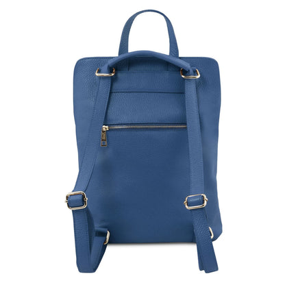 Back view of blue TL Bag showing verstelbare riems and handvat.