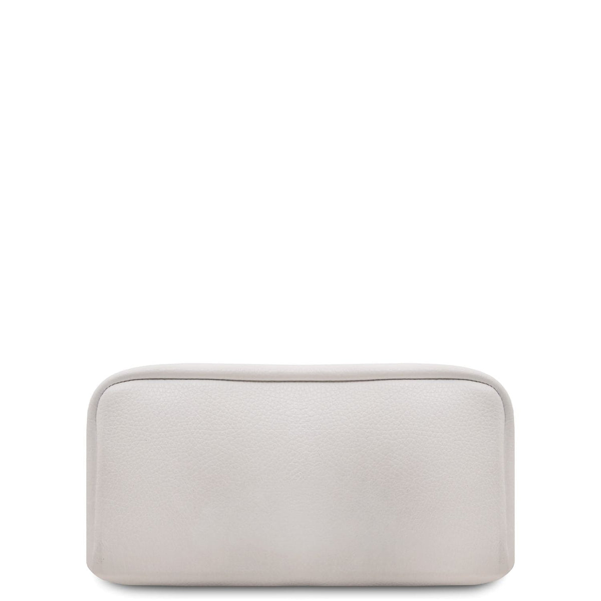 Bottom gros plan of white leather backpack with a fermeture zippée dorée and cognac doublure intérieure