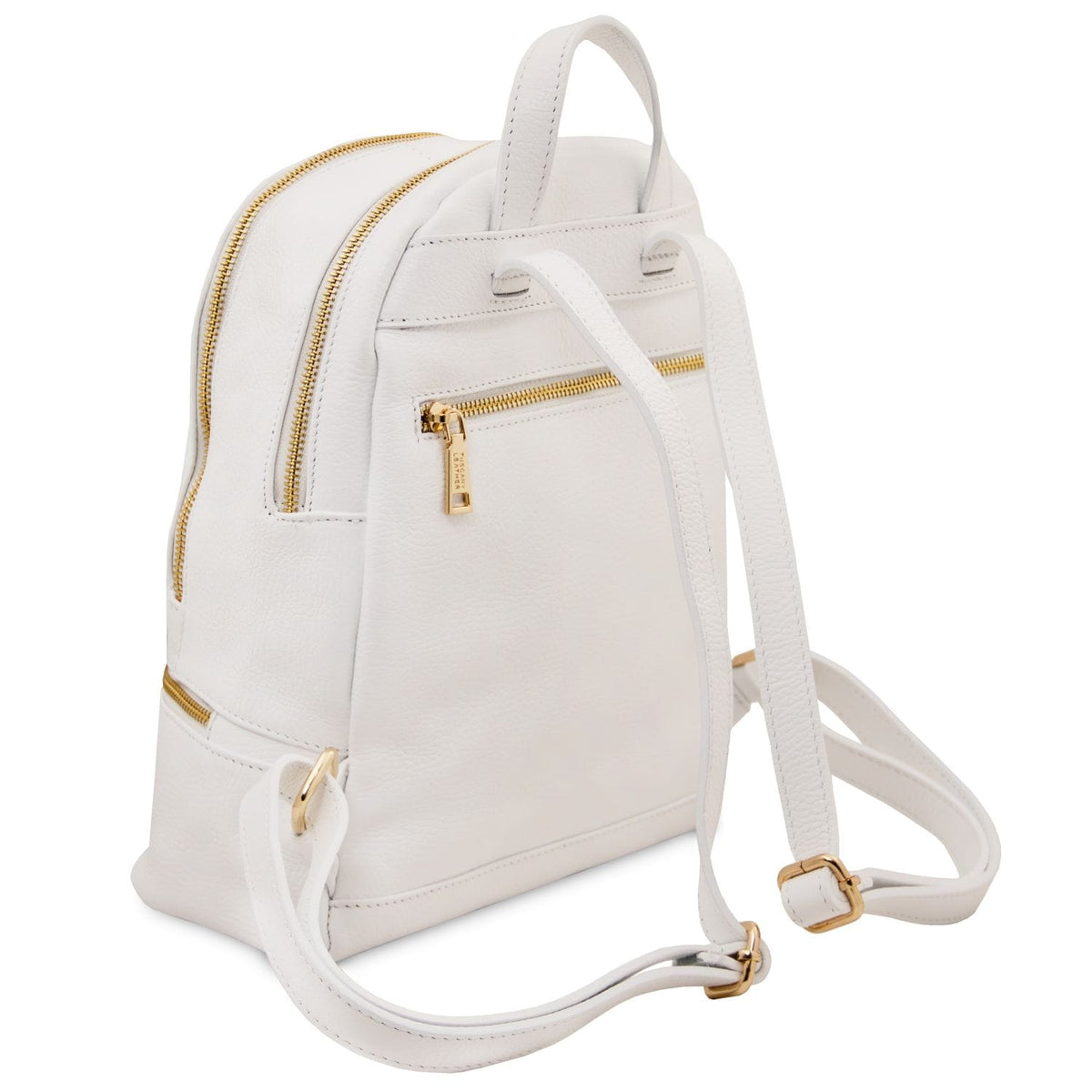 Blanc TL Bag cuir souple backpack with fermetures zippées dorées and a poignée supérieure