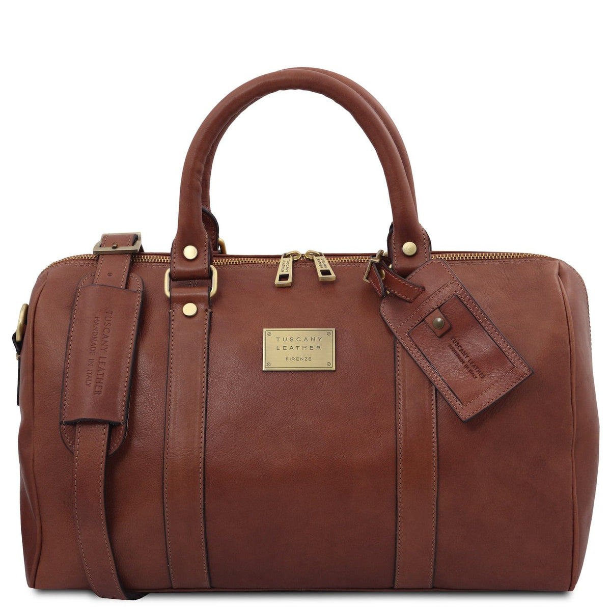 Leather Travel bags Brown TL Voyager - Travel leather duffle bag with pocket on the back side in matte leather - Small size | TL141250 San Rocco Italia