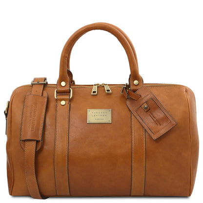 Leather Travel bags Natural TL Voyager - Travel leather duffle bag with pocket on the back side in matte leather - Small size | TL141250 San Rocco Italia