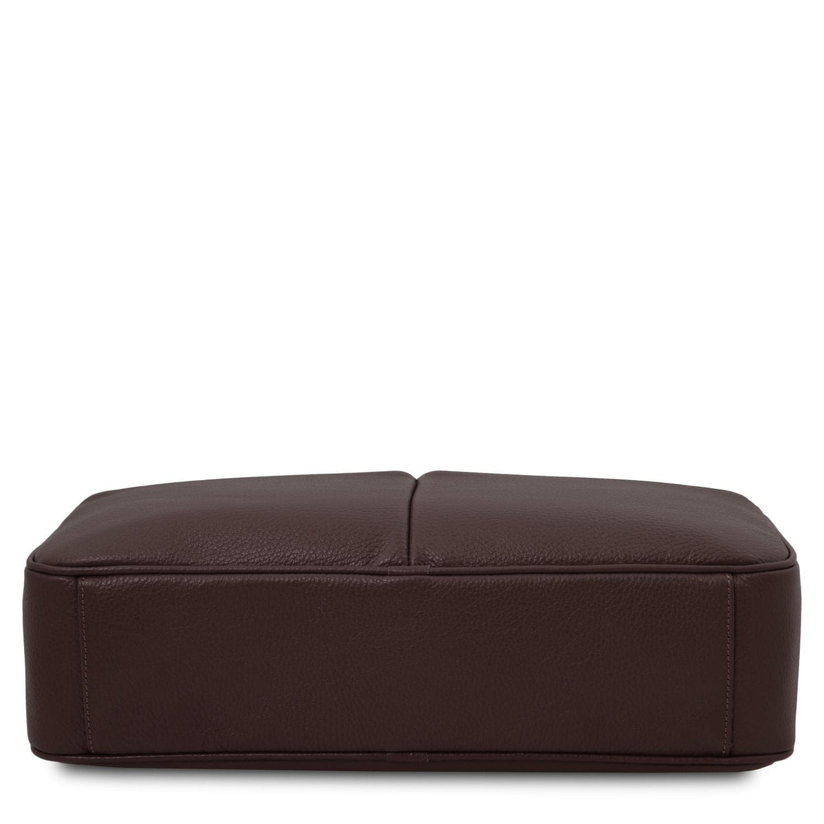 Bottom view of Treviso leather laptop briefcase in dark brown with a flat base