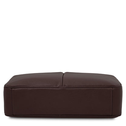 Bottom view of Treviso leather laptop briefcase in dark brown with a flat base