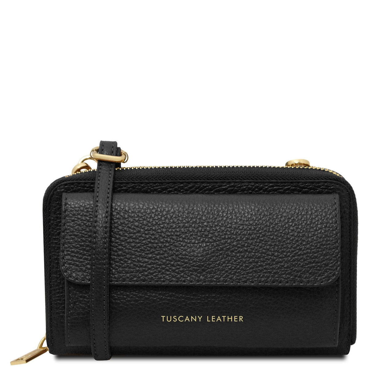 Bolsos de hombro de piel Negro Urania - Leather phone wallet with strap | TL142433 San Rocco Italia