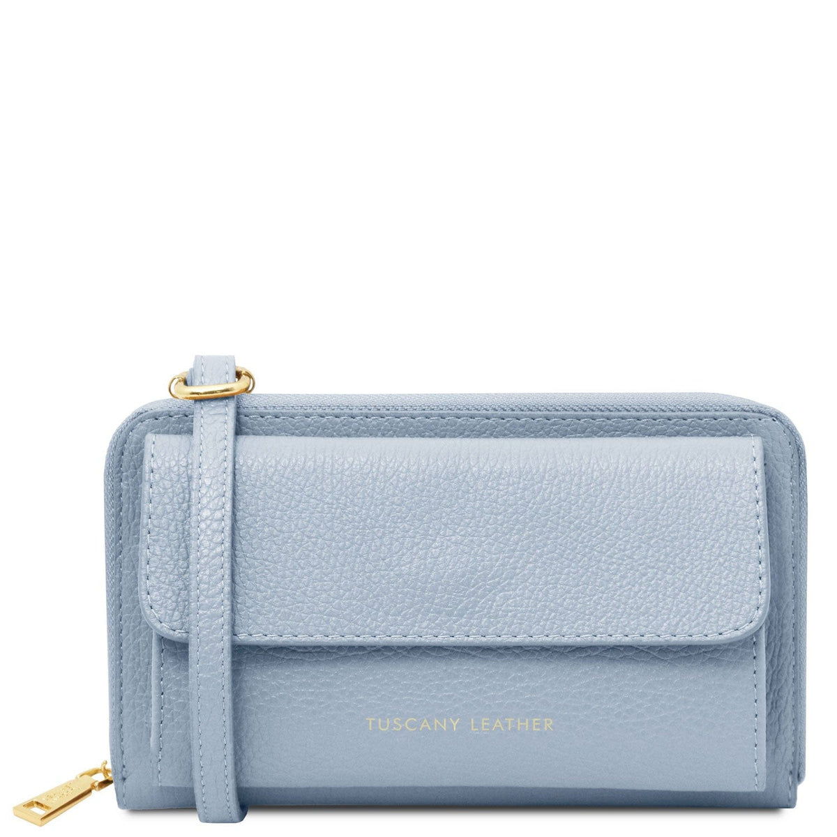 Bolsos de hombro de piel Azul claro Urania - Leather phone wallet with strap | TL142433 San Rocco Italia