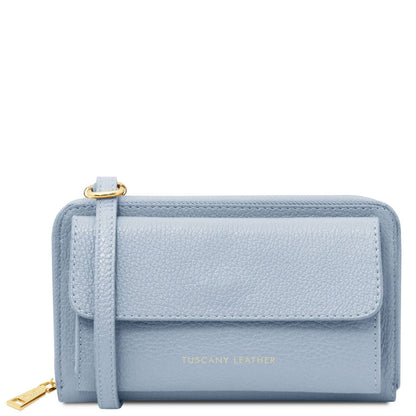 Bolsos de hombro de piel Azul claro Urania - Leather phone wallet with strap | TL142433 San Rocco Italia