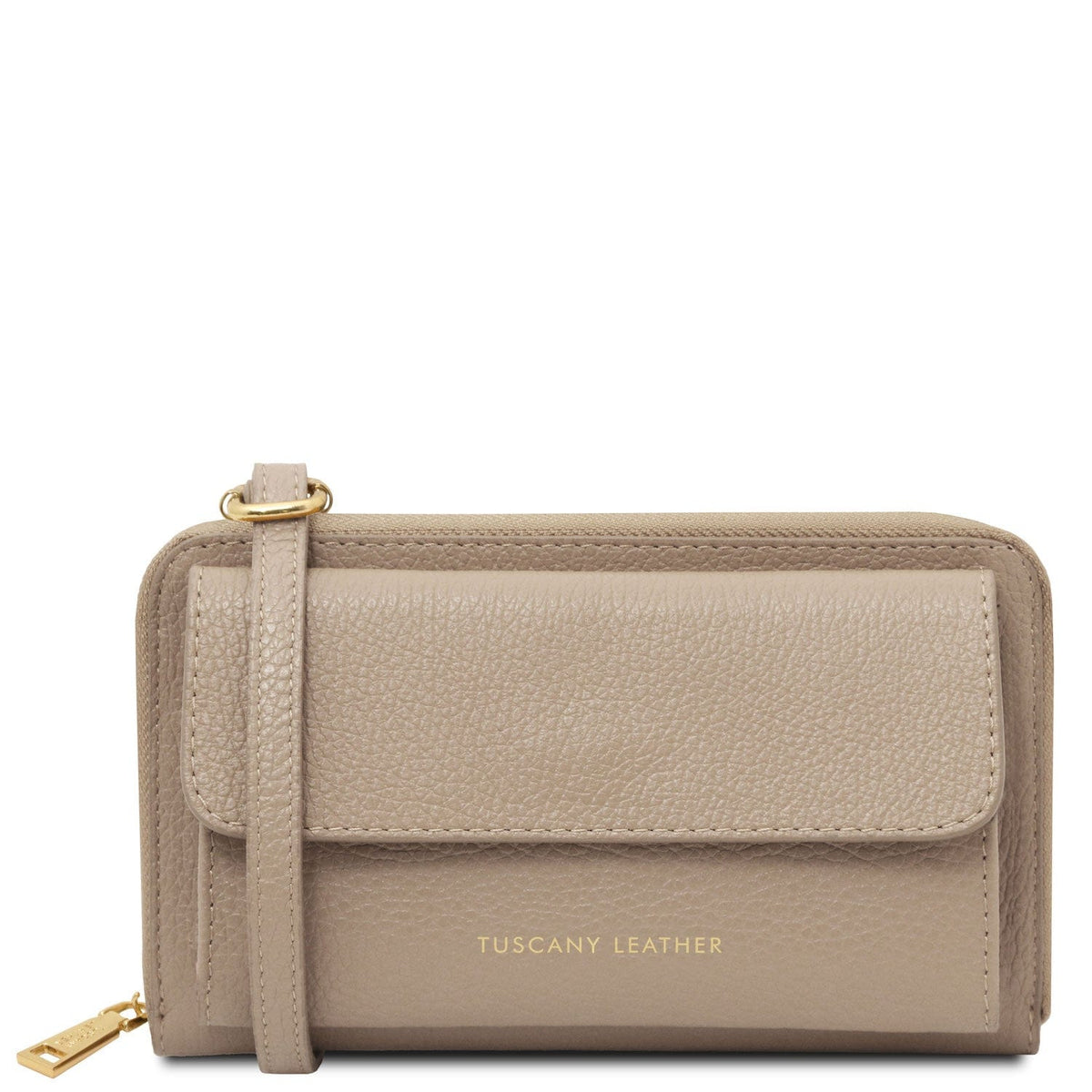 Bolsos de hombro de piel Light Taupe Urania - Leather phone wallet with strap | TL142433 San Rocco Italia