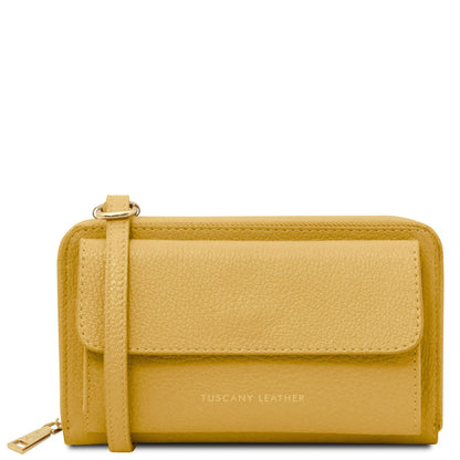 Bolsos de hombro de piel Amarillo pastel Urania - Leather phone wallet with strap | TL142433 San Rocco Italia
