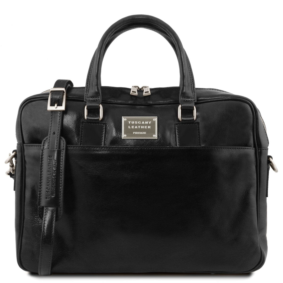 Leather laptop bags Black Urbino - Leather laptop briefcase with front pocket | TL141241 San Rocco Italia