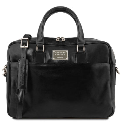 Leather laptop bags Black Urbino - Leather laptop briefcase with front pocket | TL141241 San Rocco Italia