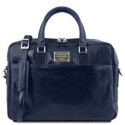 Leather laptop bags Dark Blue Urbino - Leather laptop briefcase with front pocket | TL141241 San Rocco Italia