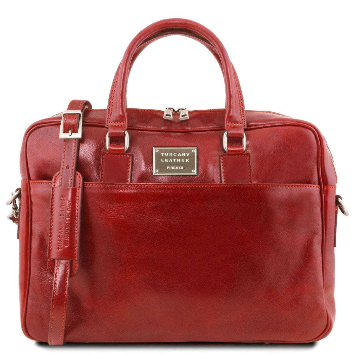 Leather laptop bags Red Urbino - Leather laptop briefcase with front pocket | TL141241 San Rocco Italia