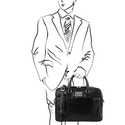Leather laptop bags Urbino - Leather laptop briefcase with front pocket | TL141241 San Rocco Italia