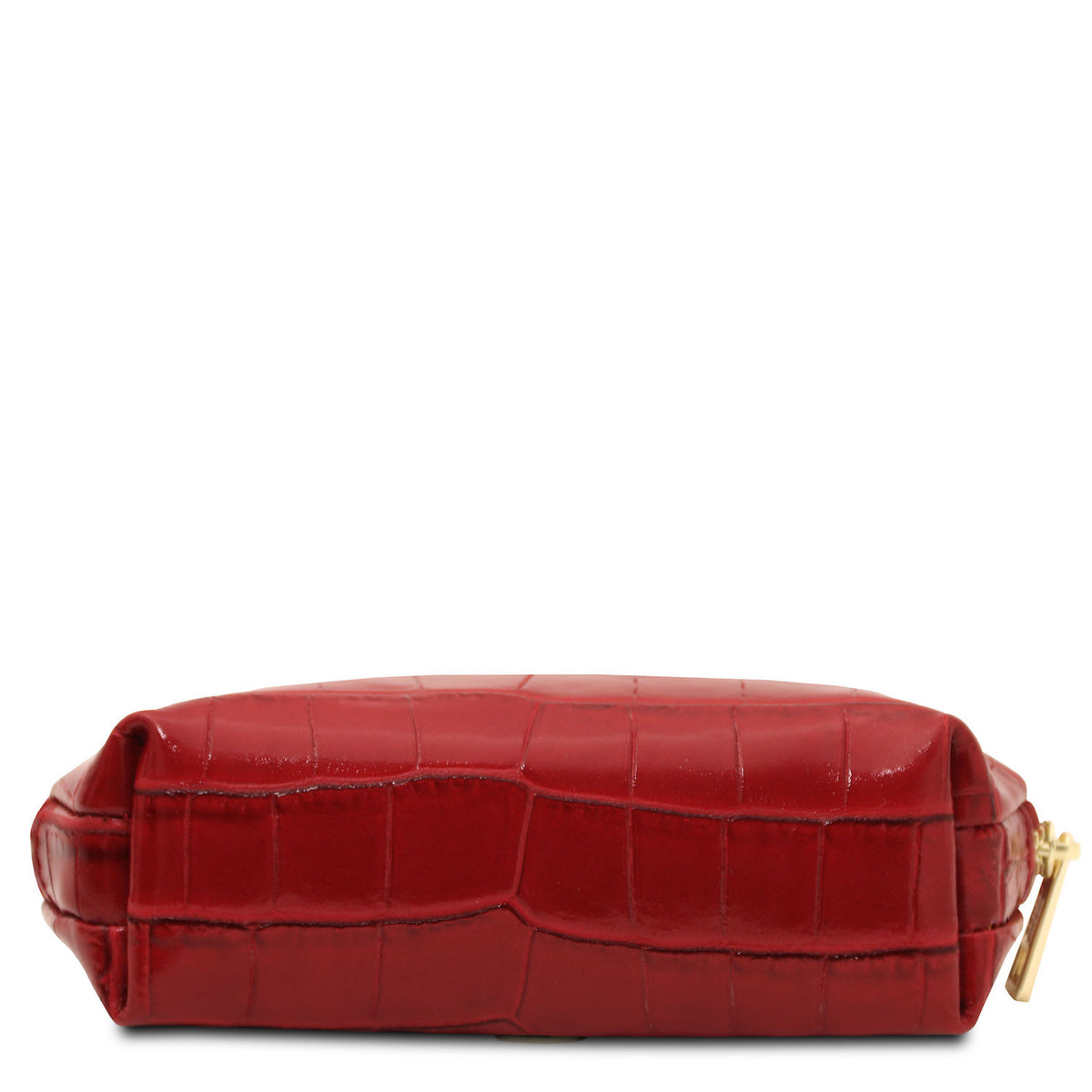 Vera - Croc print leather toiletry case | TL142514 in deep red with embossed croc texture, gold-tone zipper, and semi-rigid structure on white background