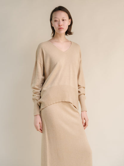 Knitwear Beige / S Wool & Cashmere Mix Maxi V-Neck Sweater San Rocco Italia