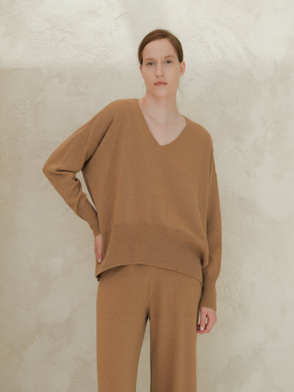 Knitwear Caramel / S Wool & Cashmere Mix Maxi V-Neck Sweater San Rocco Italia