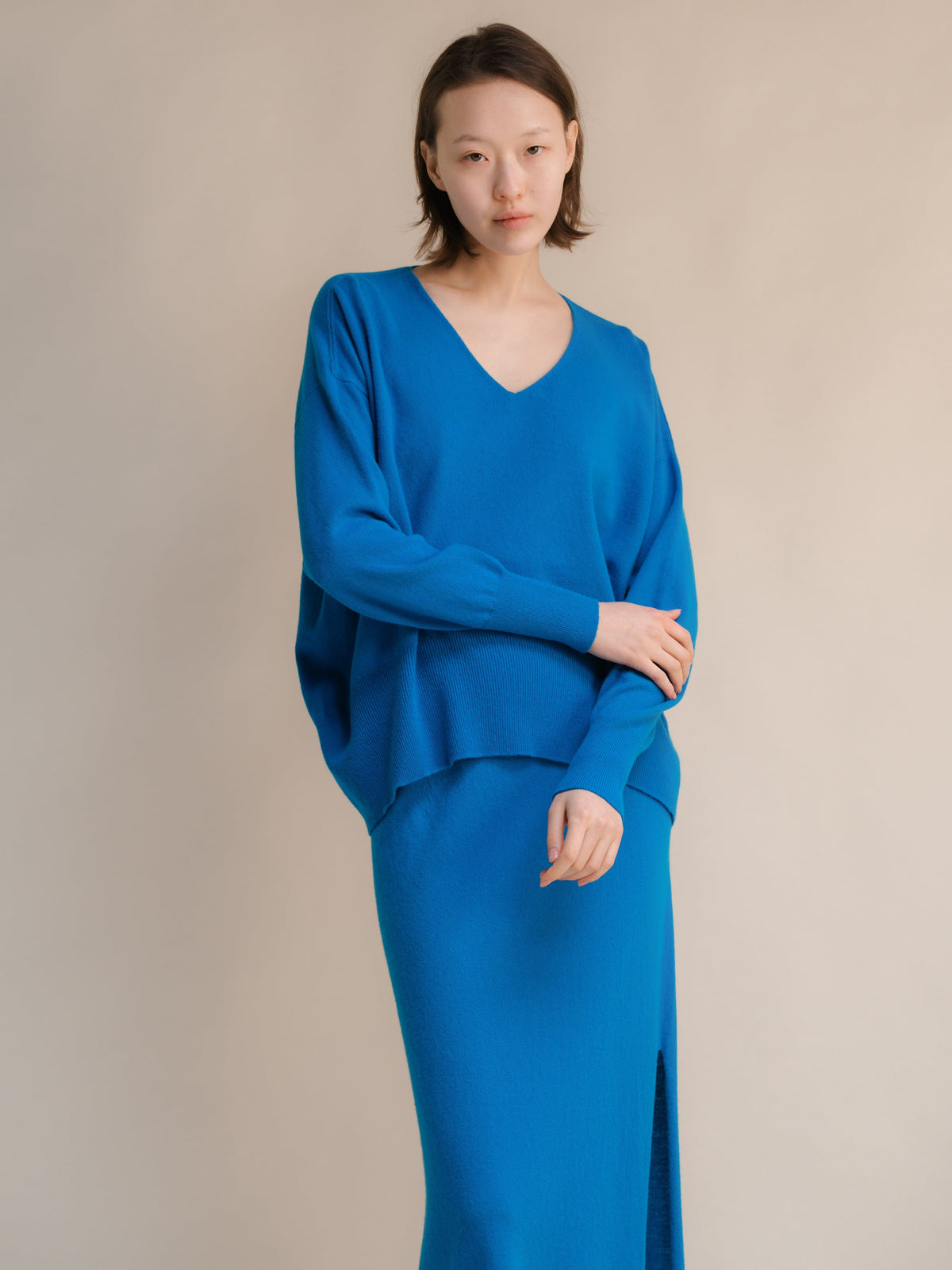 Knitwear Cerulean / S Wool & Cashmere Mix Maxi V-Neck Sweater San Rocco Italia