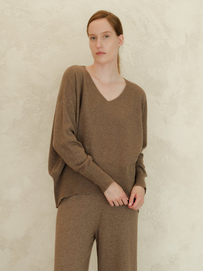 Knitwear Chestnut / S Wool & Cashmere Mix Maxi V-Neck Sweater San Rocco Italia