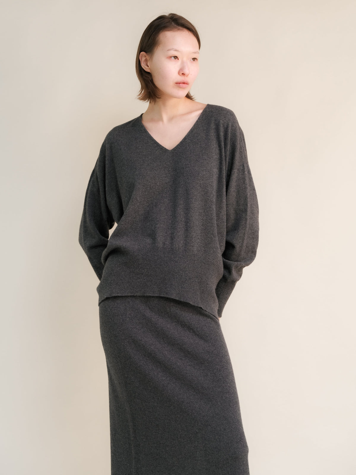 Knitwear Dark Grey / S Wool & Cashmere Mix Maxi V-Neck Sweater San Rocco Italia