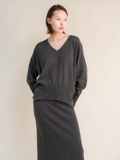 Knitwear Dark Grey / S Wool & Cashmere Mix Maxi V-Neck Sweater San Rocco Italia