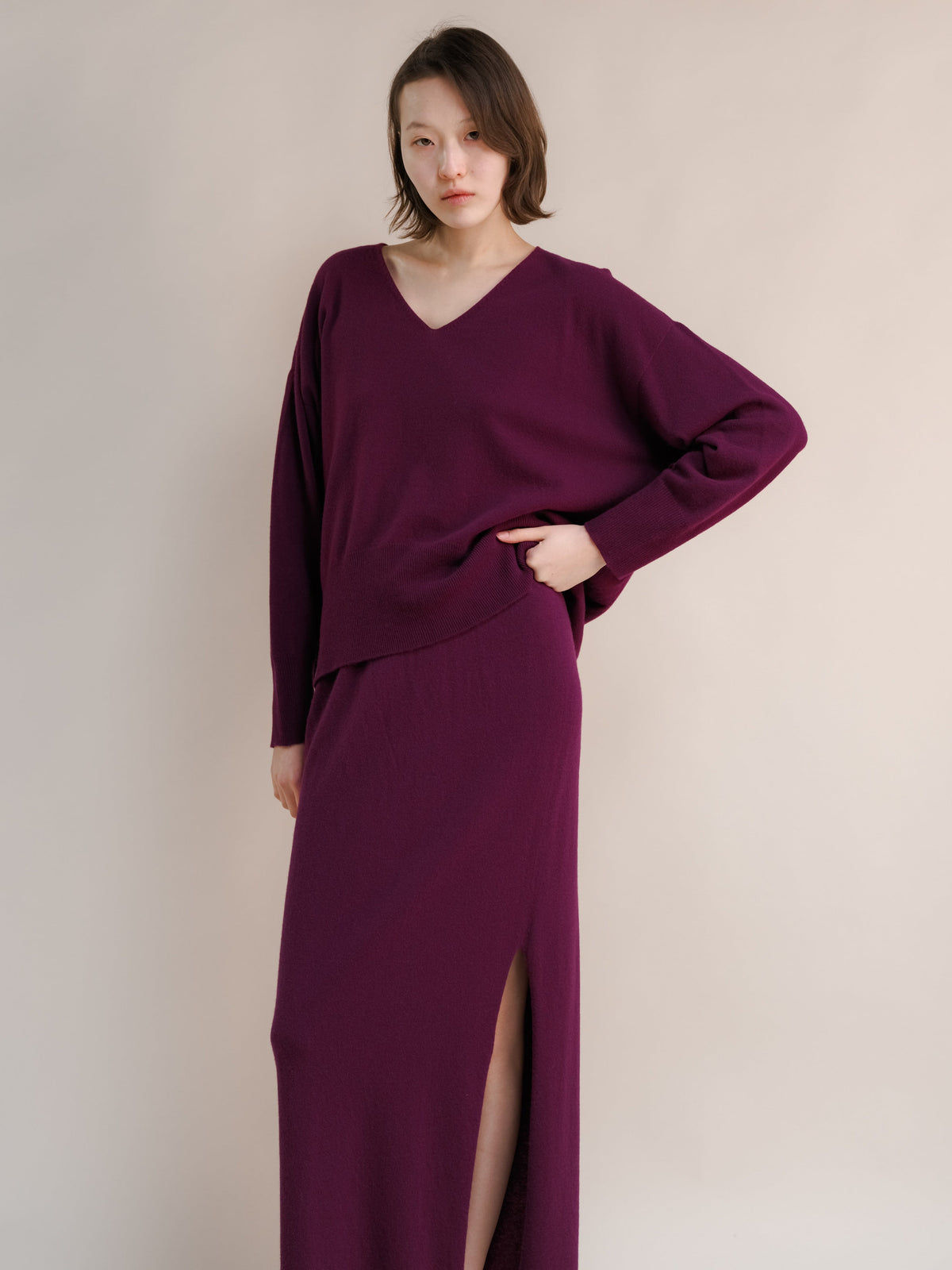 Knitwear Magenta / S Wool & Cashmere Mix Maxi V-Neck Sweater San Rocco Italia