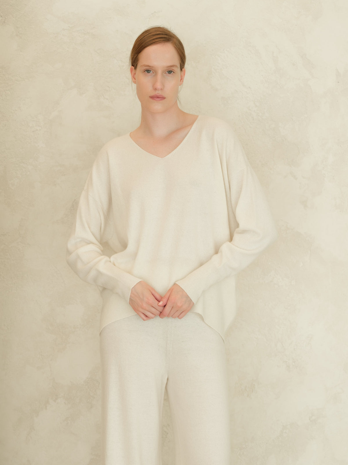Knitwear Natural White / S Wool & Cashmere Mix Maxi V-Neck Sweater San Rocco Italia